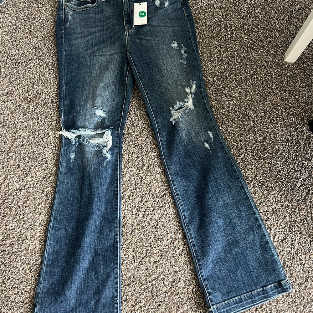 Judy Blue Straight Leg Blue Jeans Distressed Design Boot Cut